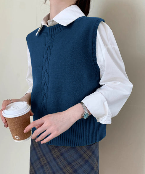 ケーブル編み ニットベスト バックボタン ニットジレ レディース ノースリーブ ニットトップス 大人 重ね着 ベストセーター カジュアル レイヤードベスト お洒落 24TPS-054